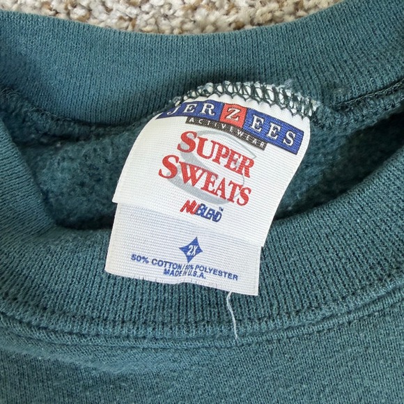 Vintage Jerzees Super Sweats NuBlend Crewneck Sweatshirt Green 2XL Made in USA - Picture 4 of 10